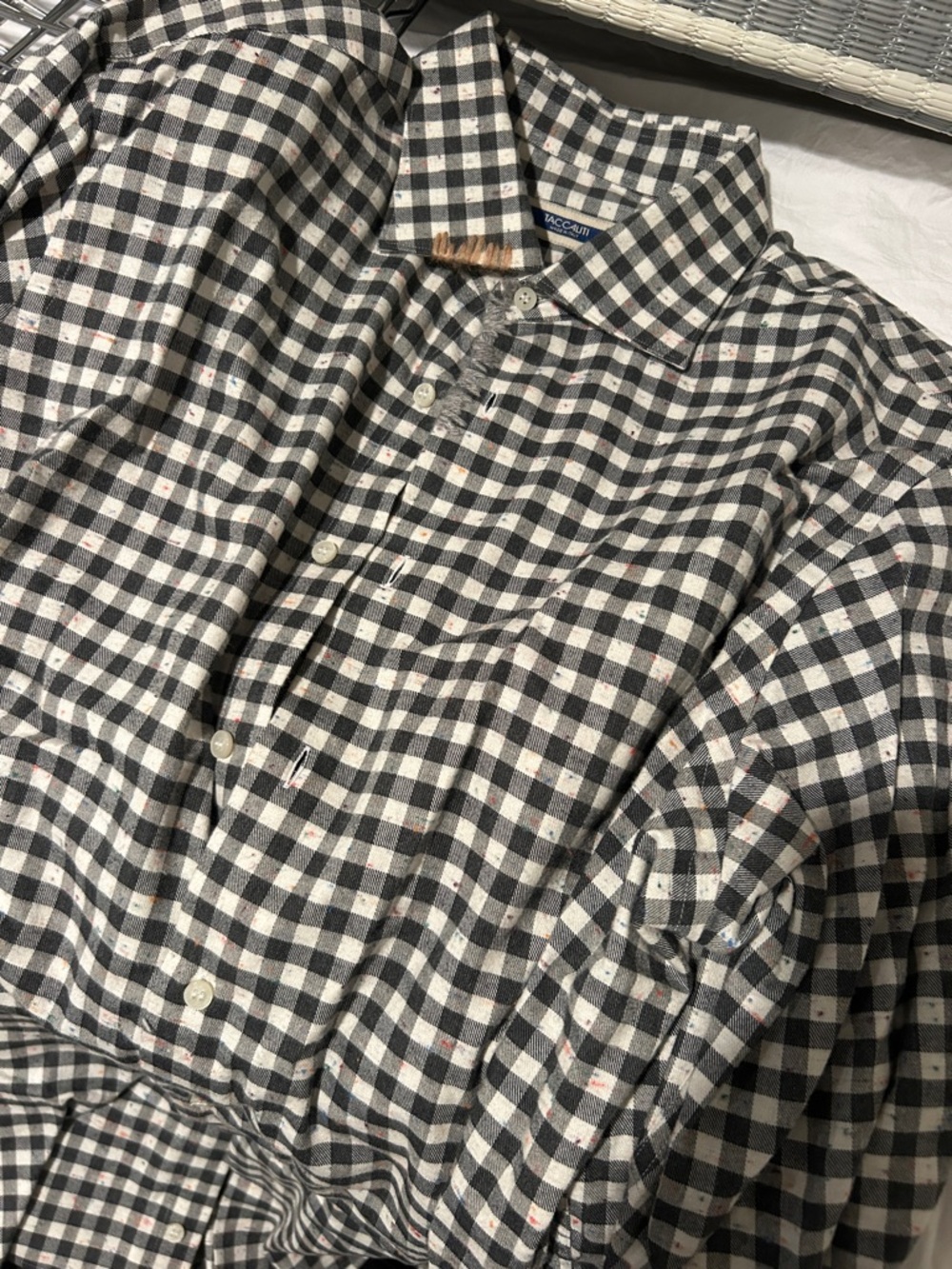 Men's Black & White Gingham Button-Down Shirt by KACCIAN